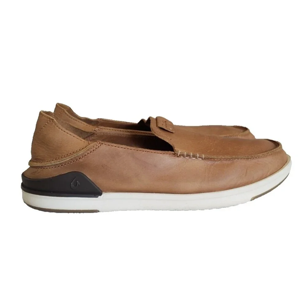 OLUKAI Kakaha Convertible Leather Slip-On Loafers Fox Tan Men's Size 10